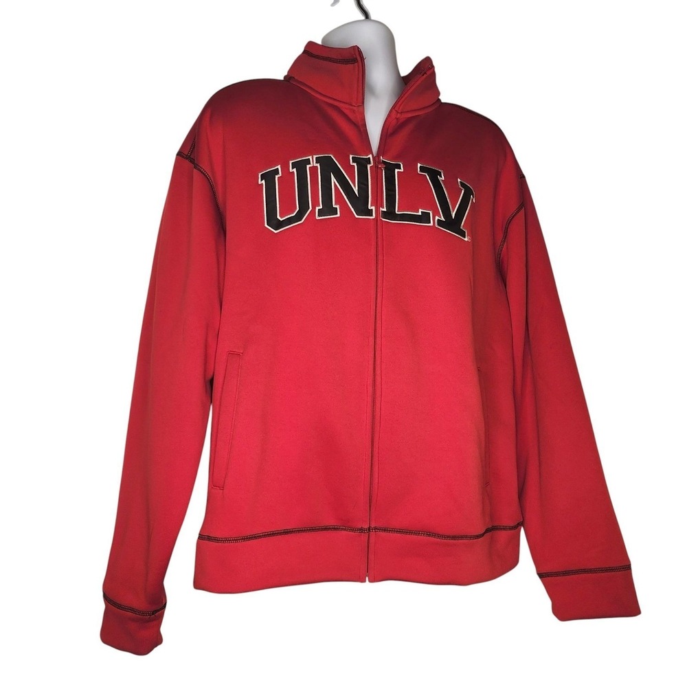 UNLV Rebels Men's Red Full Zip Fleece Jacket Mock Neck Pockets Size L